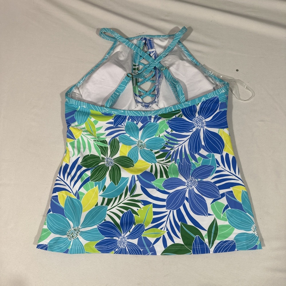 NWT $91 Bleu by Rod Beattie [ 6 ] Sea Quest Floral Cross-Strap Tankini Top 7141 - Picture 6 of 10